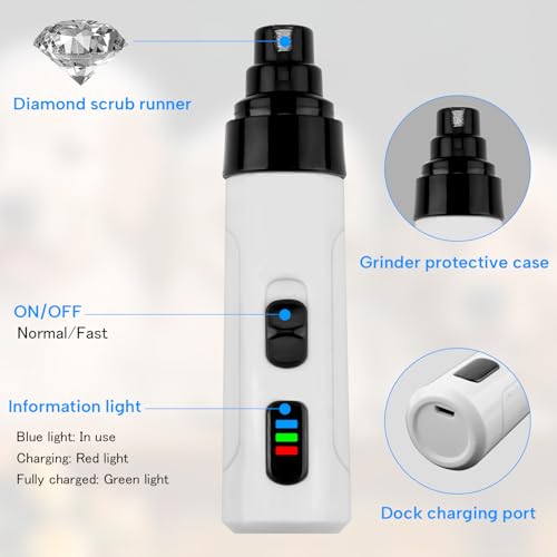 Silent Dog Nail Grinder,Electric Pet Nail Trimmer Silent Groom Pro,USB Rechargeable Dog Claw Grinders Quiet Diamond Bit Puppy Nails Clippers File Trimmer for Dogs & Cat - Image 3