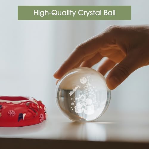 Image of L LOHAS LED 3D Crystal Ball Night Light-Laser Engraved Snowman | Red Holiday Base, Cute & Funny Christmas Night Light for Kids, 3000K Warm White for Christmas Party Decor