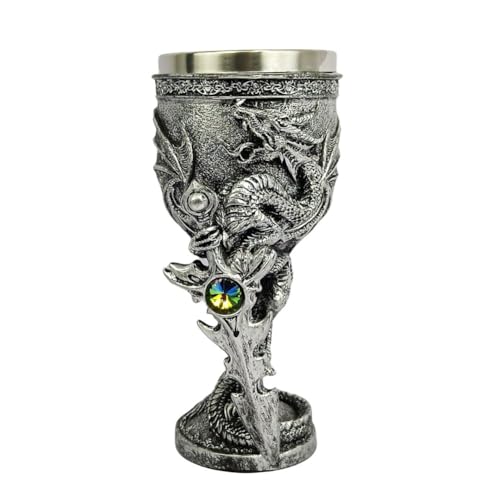 Wondelucy Copa de dragón Medieval de 7 oz de Acero Inoxidable para Beber decoración gótica de Fiesta del Santo Grial de D&D Coleccionable,Gris