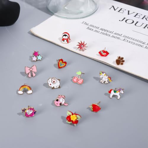Image of NEWITIN 100 Pairs Colorful Cute Earrings for Girls Sensitive Ears Hypoallergenic Girl Stud Earrings Set Stainless Steel Cartoon Stud for Girls and Women