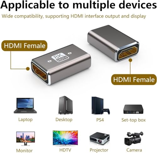 Adaptador HDMI 8K hembra a hembra, 2 unidades miniatura 4