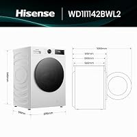 Hisense WD1I1142BWL2 Waschtrockner, 11 Kg, 1400 U/Min, 15 Programme, Automix-Waschmittelschubfach, Pure Jet, Wash&Dry 59', Eco Refresh, Schnellwaschgang, Dampffunktion, Anti-Allergie, EEK A-D, Weiß – Ansicht 2