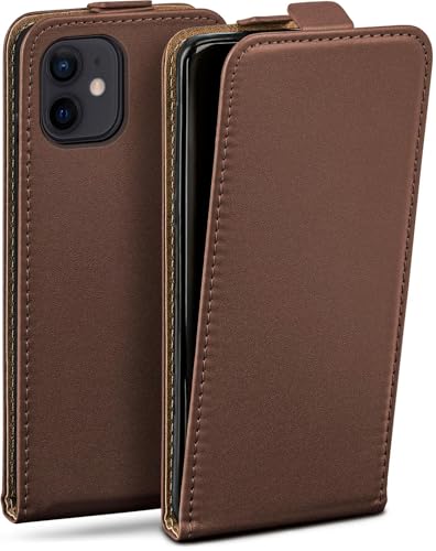 Housse iPhone 12 mini moex marron foncé idéale au bureau avec clapet et film de protection