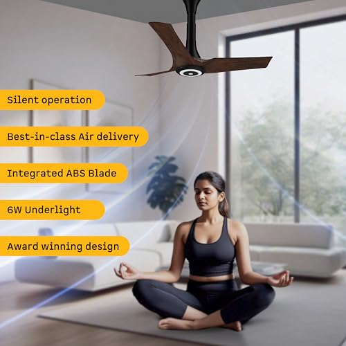 Image of atomberg Aris Starlight Smart 900mm BLDC Ceiling Fan with IoT & Remote | 5star | Best-in-class Air Delivery | Silent Operation | Award Winning Design | LED Underlight | 3 Year Warranty-Dark Teakwood
