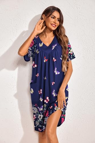 Image of Ekouaer Womens House Dress Floral Print Nightgown with Pockets Mumu Dress