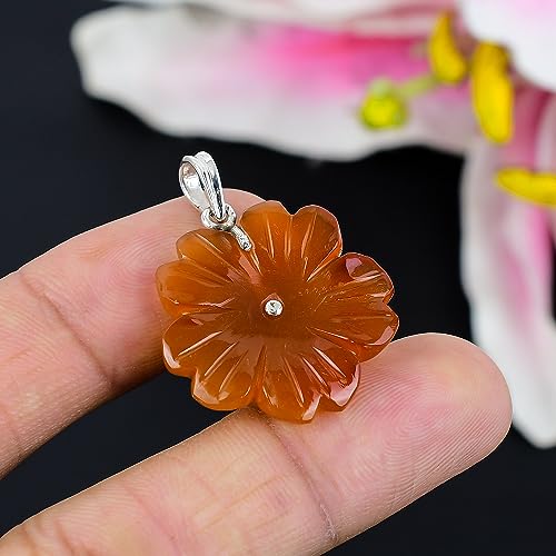 Pendentif cornaline femme en argent 925 | Bijou pierre précieuse fleur - 2