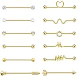 Masedy 12Pcs 14G 316L Stainless Steel Industrial Barbell Earrings for Women Men Cartilage Helix...
