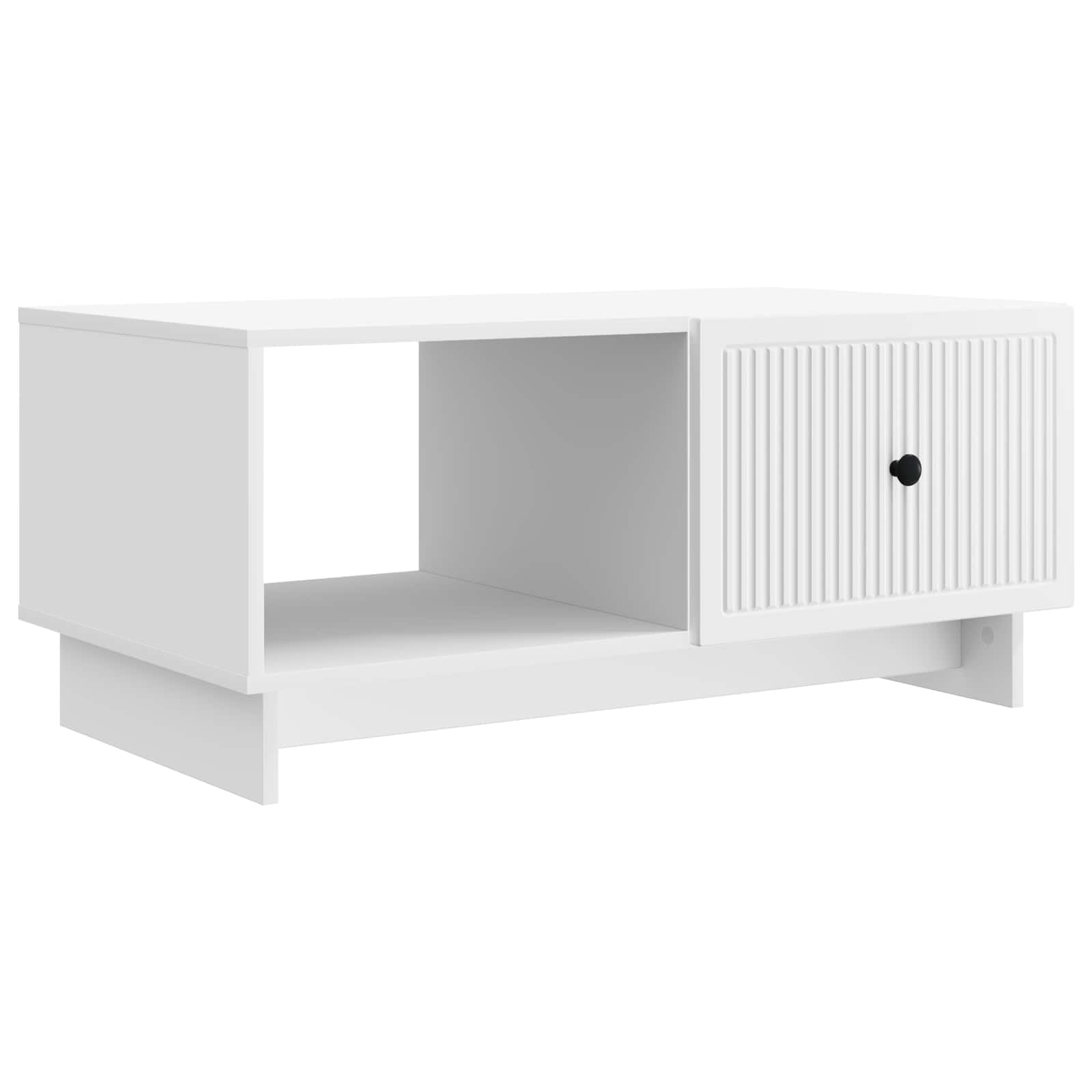 Table basse blanc en bois 90x50x40 cm avec compartiments de rangement pour salon vintage