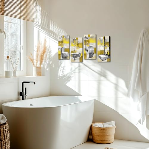 Conipit Bathroom Wall Art Decor Yellow and Silver Canvas Prints, 4 Piece Set with Relax Soak Unwind Breathe 8''x16''x4 (yellow) by Conipit - Used condition - Image 3