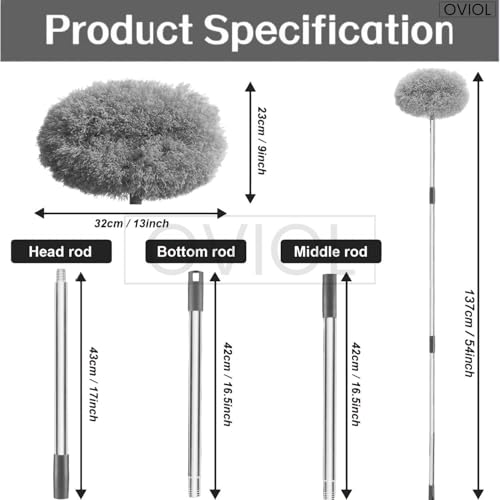 Image of OVIOL Fan Cleaner Brush with Long Rod Flexible Fan Cleaning Mop Microfiber Dust Cleaner Foldable Duster for Home Cleaning Microfiber Duster Cleaning Home, Kitchen, Car, Ceiling(Grey)