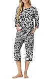 PrinStory Women's Pajama Set Capri Pjs Sets 2 Piece Soft Lounge Sets Sleepwear with Pockets Spot Black-L