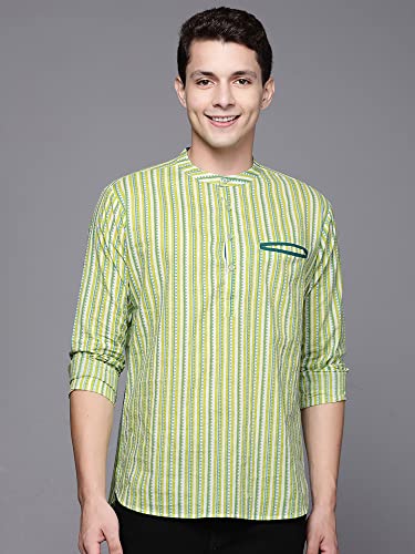 Image of INDO ERA Men's Cotton Straight Fit Printed Casual Straight Short Kurta (MKR0FG1209 Fluorescent Ready to Wear S to 2-)