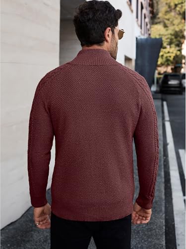 Comdecevis Men's Cardigan Sweaters Full Zip Up Stand Collar Slim Fit Cable Knitted Sweater with Pockets3