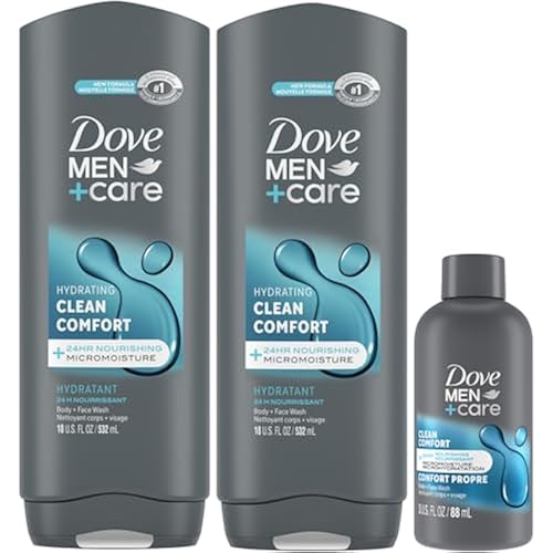 Dove Men+Care Body + Face Wash 2-Pack + Travel-Size Body Wash – Clean Comfort with 24HR Hydrating MicroMoisture, Lemon & Cedarwood Scent