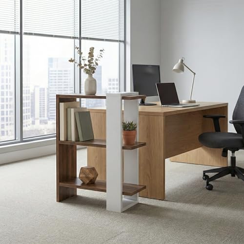 Image of Opus 3-Tier Modern Side Table & Nightstand, Dark Walnut & White | Two-Tone Accent Bookshelf, For Living Room, Bedroom & Office, 50x24x68cm