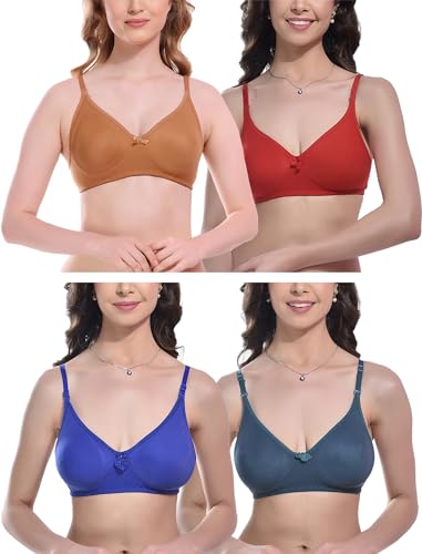 Image of FIMS - Fashion is my style Women Cotton Blend Non-Padded Bra Non-Wired Mould Seamless Cup Solid Bras Cup-B Pack of 1, Multicolor