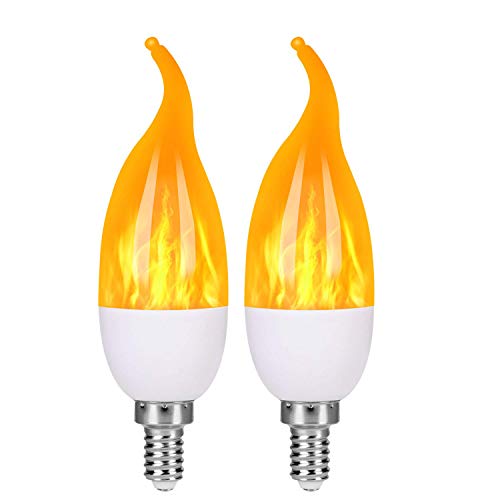 OHLGT E12 Flame Bulbs 2 Pack, 3 Mode LED Candelabra Flame Light Bulb 1.2 Watt Warm White Chandelier Flame Bulbs,1800k Candle Light Bulbs, Flame Tip for Christmas Party Decorations