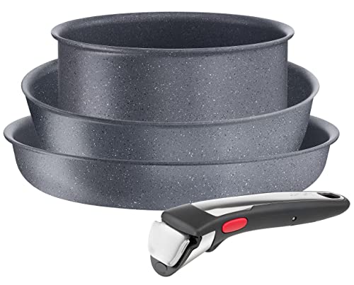 Tefal Ingenio Natural On - Juego de Sartén 28 cm + Cazo 20 cm + Wok 26 cm + Mango extraíble, Apto inducción, antiadherentes, revestimiento titanio, sin PFOA, apto lavavajillas y horno
