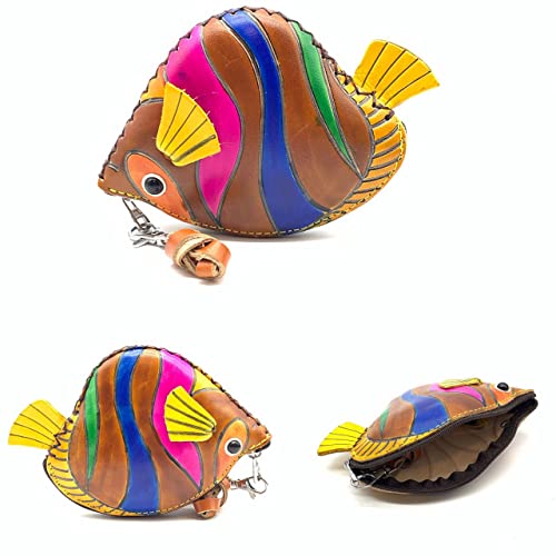 Genuine Leather 3D Butterfly Fish Coin Purse with removable wrist strap - A4