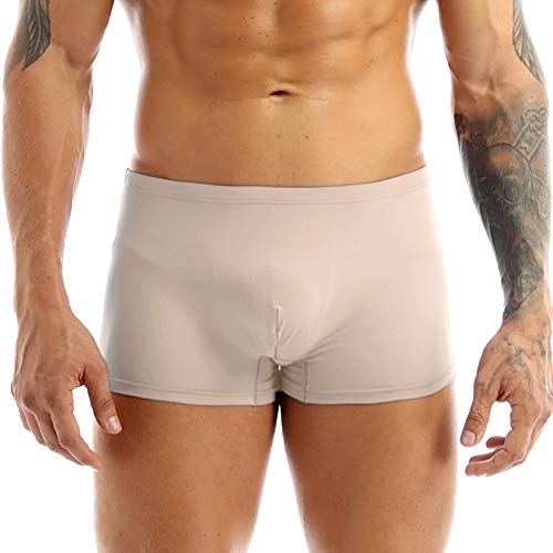 Choomomo Calzoncillos tipo bóxer para hombre, suaves, de seda de hielo, ropa interior sexy color carne L