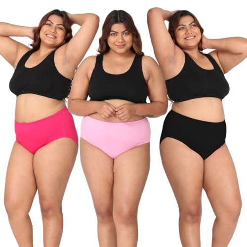 Image of Adira | 3XL to 10XL Cotton Panties for Women Plus Size | High Waist Panty with Full Coverage | Inside Elastic - No Elastic Exposure to Skin | Plus Size | Pack of 3