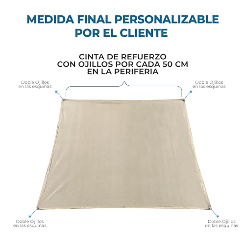 MPQ Malla Sombra Toldo Raschel 90-4x4m Beige - Tira y Ojales Reforzados - Protección UV - Polietileno de Alta Densidad - Ideal para jardín, Exterior, Vela, Resistente al Sol y al Desgaste