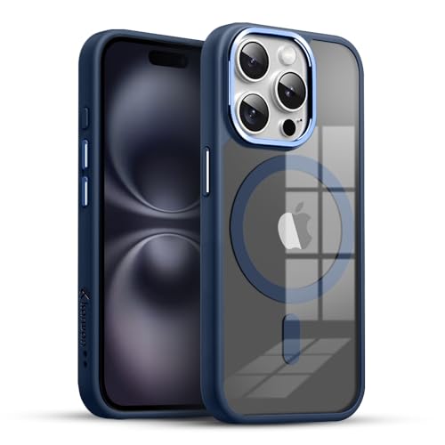 Image of KARWAN?Translucent Hybrid Case with Metal Ring Phone case Cover for iPhone 14 Pro |Compatible with N52 Strong Magnets Mag| Wireless Mag-Safe Charging -(Blue)