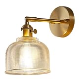 AoLa Lámpara de Pared de latón Aplique Vintage Regulable Lámpara Decorativa de Pared E27 Round Gold Retro Industrial Lámpara de cabecera con Pantalla de Cristal lámpara de Lectura de Cama