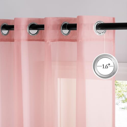 Image of NICETOWN Voile Sheer Baby Pink Curtains for Girls Room, Grommet Light Filtering Sheer Window Treatments Airy & Elegant for Nursery /Bedroom, 2 Panels, W54 x L84