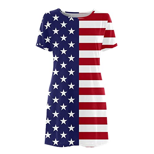 TOWMUS Vestidos femininos verão 2023 casual feminino bandeira americana pirnt 4 de julho patriótico