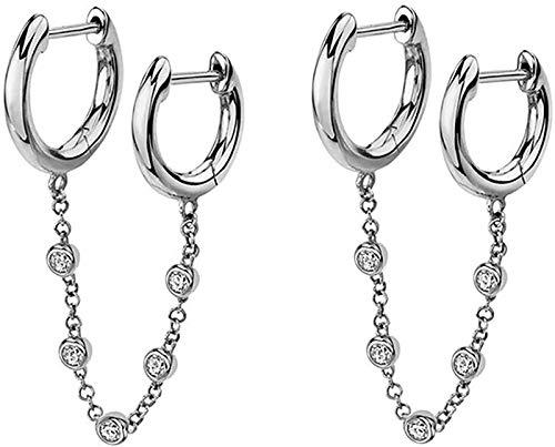 Handschellen Ohrring, 925 Sterling Silber Kette Hoop Ohrringe, doppel Hoops Huggie Wrap Ohrringe mit Kette Dainty Minimalistischen Kette Manschette Ohrringe Schmuck Geschenk für Mutter der Tag Silver Cover