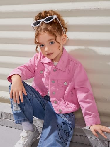 Floerns Girl's Vintage Basic Distressed Long Sleeve Single Breasted Crop Top Denim Jacket4