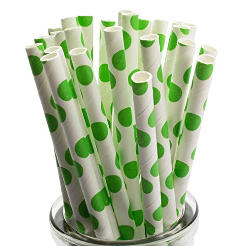Pajitas de papel 30/50 unidades, 8 mm, color blanco con lunares verdes, biodegradables, para beber, cumpleaños, fiestas, Navidad, café, restaurante, boda a granel (50)