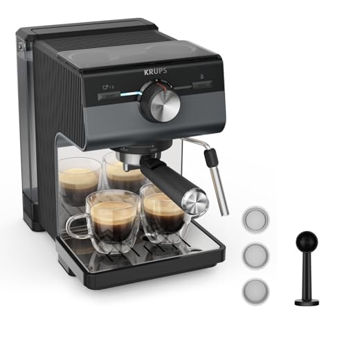 Krups Authentic+ Espresso-Siebträgermaschine 15 bar intuitive Bedienung raffiniertes Design Dampfdüse inkl. umfangreichem Zubehör Bullet Dark Silver/Edelstahl XP384G10