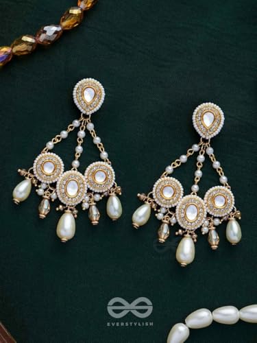 Image of SANJOYA by EVERSTYLISH Kundan Earrings for Women | Golden Polki & Pearl Drop Dangler Earrings | Ethnic Jewelry for Weddings, Festivals & Special Occasions
