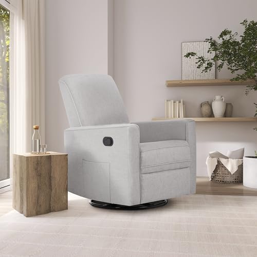 Image of Evolur Raleigh Upholstered Manual Glider Recliner- Rocking & 360 Swivel with Smooth Glide - Greenguard Gold & FSC Certified - Modern Nursery and Living Room Chair in Fog