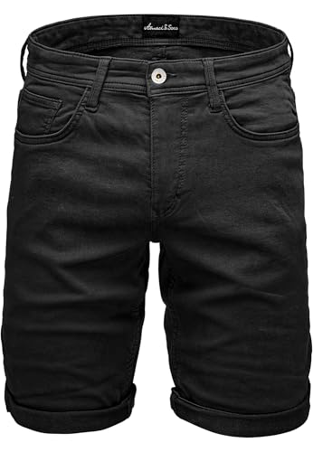 Amaci&Sons Herren Jeans Short Männer Kurze Bermuda Hose Regular Fit 7039 Schwarz W32