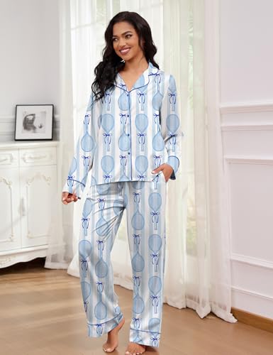 Image of SHESHOW Satin Pajamas for Women Set Long Sleeve Button Down Sleepwear 2 Piece Nightwear Women Pjs Sets Size XS-XXL