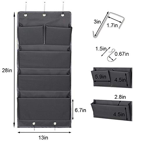 5 Pockets Over The Door Organizer And Storage Hanging With Hooks, Wall Mount Office Supplies File Folders Document Holder For Notebooks, Paper, School Supplies, Closets, Families, Filing (Dark Gray) #TOP4