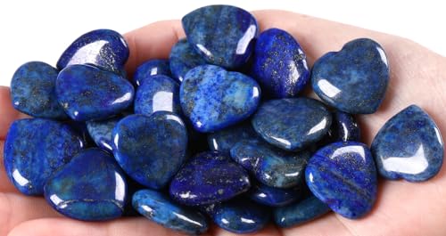 Image of QINJIEJIE 20PCS Lapis Lazuli Heart Stones Crystals Bulk Love Shaped Worry Stone Heart Rock Pocket Gemstones Polished Palm Gems Crystal Reiki Balancing Wholesale Cute Stone Decor Gift