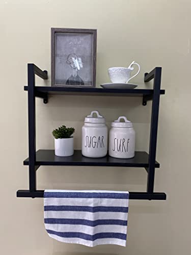 Rogmars Floating Bathroom Wall Shelves With Towel Bar Over Toilet, Black Wood Floating Storage Organizer Shelves For Wall Decor Towel Rack For Bathroom, Bedroom, Kitchen 2 Tier 20Inch #TOP5