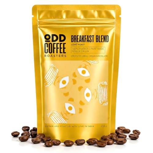Image of ODD COFFEE ROASTERS Breakfast Blend 100% Arabica Roasted Coffee Beans 250 gms Light Roast | AAA Grade Specialty Bean | Fruity, Floral & Milk Chocolate | Single Origin Whole Beans Coffee