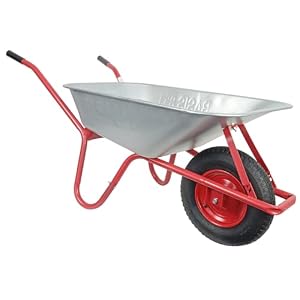 HBH Schubkarre 85 Liter Garten, bis 160kg Tragkragkraft, ideale Gartenschubkarre, Luftrad 4,00-8, Stahlfelge mit Kugellager, verzinkte Stahlmulde, mit Muldenstützbügel und Kippbügel, Farbe rot