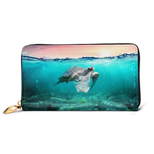 Preisvergleich Produktbild JHGFG Mode Handtasche Reißverschluss Geldbörse Plastikverschmutzung Meeresschildkröte Essen Tasche Telefon Kupplung Geldbörse Abendkupplung Blockieren Leder Geldbörse Multi Card Organizer