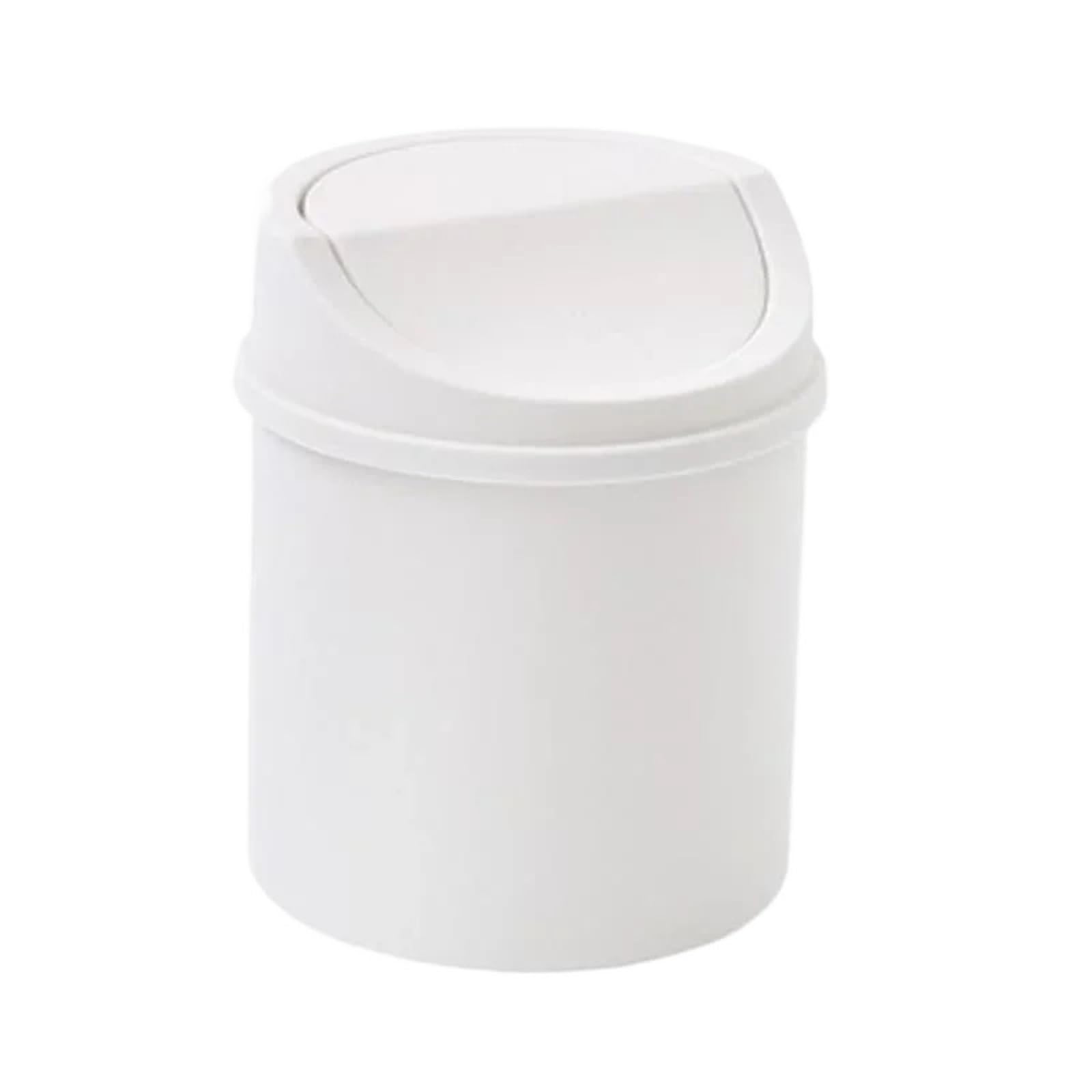 Mini Press Lid Wastebasket, Mini Desk Trash Can With Cover, Multicolor, 13x17cm(White)