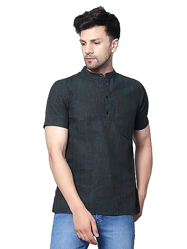 Image of LATEST CHIKAN Men's Cotton Regular Casual Strped Short Kurta Half Sleeves - (SK-LJ.DS.AS)