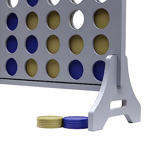 Image of Giant 4 in a Row Game for Family & Adults - Tailgating Pros Jumbo Grey Wooden Four in a Row Indoor & Outdoor Yard Game for Family Party Fun, Portable Activities for Patio, Backyard, and Camping