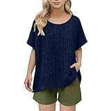 Camiseta De Manga Corta para Niña Cuello Baggy Camiseta Adolescentes Verano Elegante Comoda Holgados Deporte Casual Ligera Playa Blusa Tops (Navy, 15-16 Years)