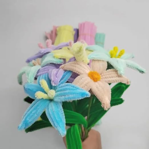 Image of 100Pc Pipe Cleaners Craft Set | Chenille Stem Fuzzy Sticks DIY Craft Supplies for Art Projects Activities, Decorations, Flower Making, Modeling & Sculpting (Blue)