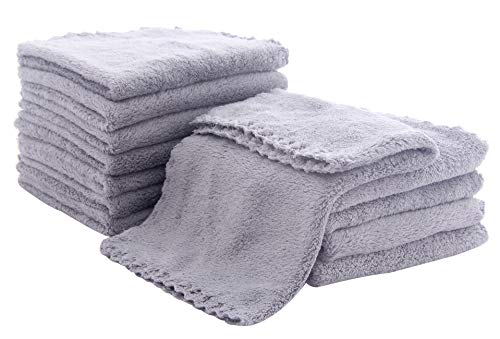 Image of Spotted Play Soft 12 Pack Baby Washcloths - Extra Absorbent Wash Clothes for Newborns, Infants and Toddlers - Suitable for Baby Skin and New Born - Microfiber Coral Fleece 12x12 Inches (Grey)